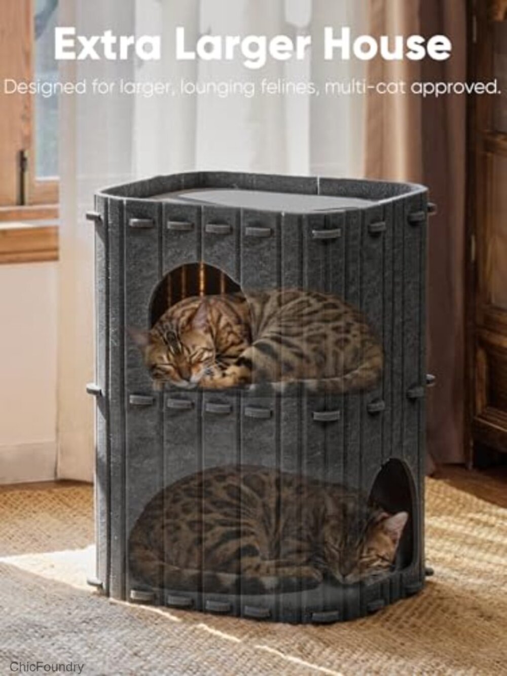 Large 2-Storey Cat House Condo, Felt Cat Bed Cave Tunnel, Multi-Cat Hideaway - Picture 4 of 6